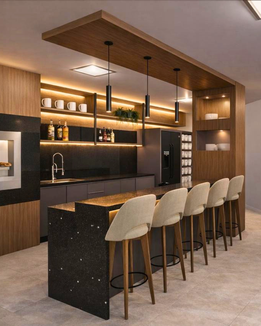 Projeto de cozinha sob medida com design moderno, desenvolvido pela Bompani Móveis para um ambiente funcional e elegante.